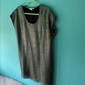 Diane Von Furstenberg Metallic Silver-Grey Cap Sleeve Dress